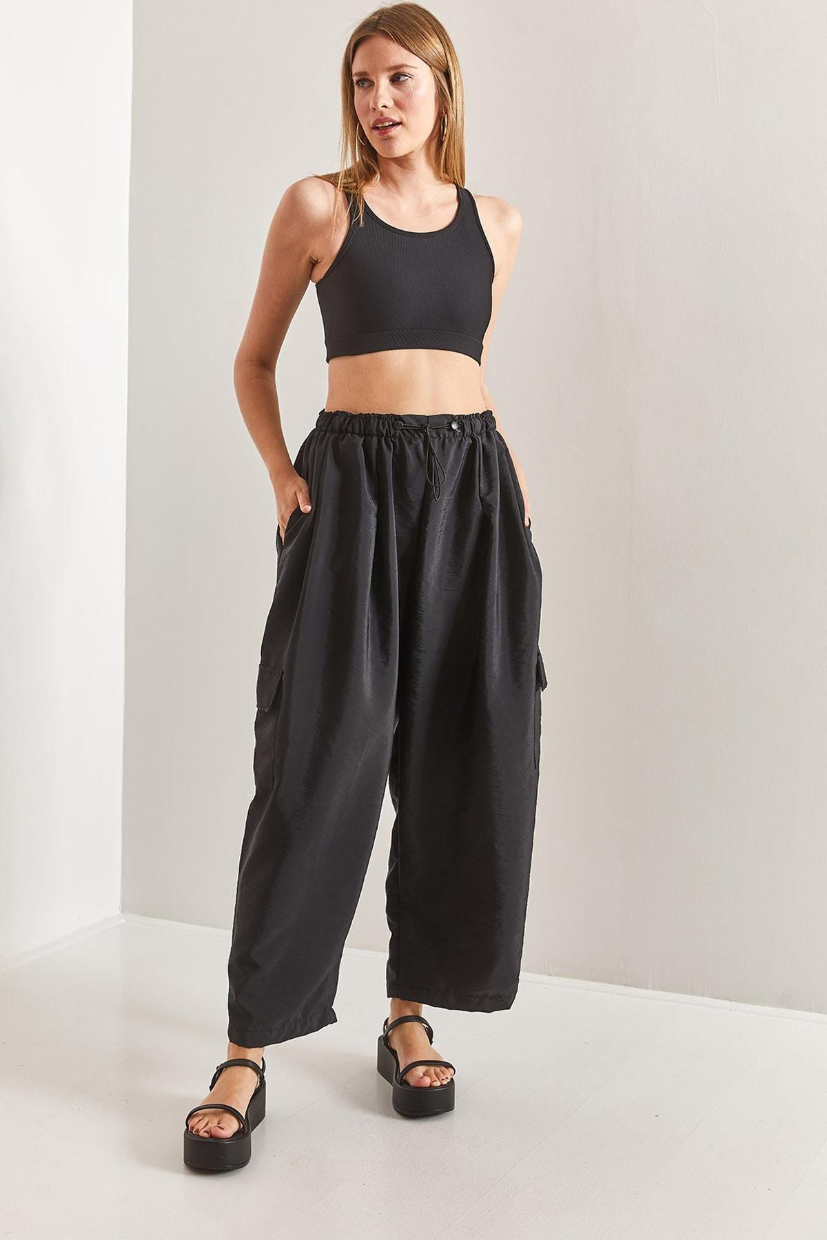 Black Oversize Parachute Fabric Trousers, , large image number 5