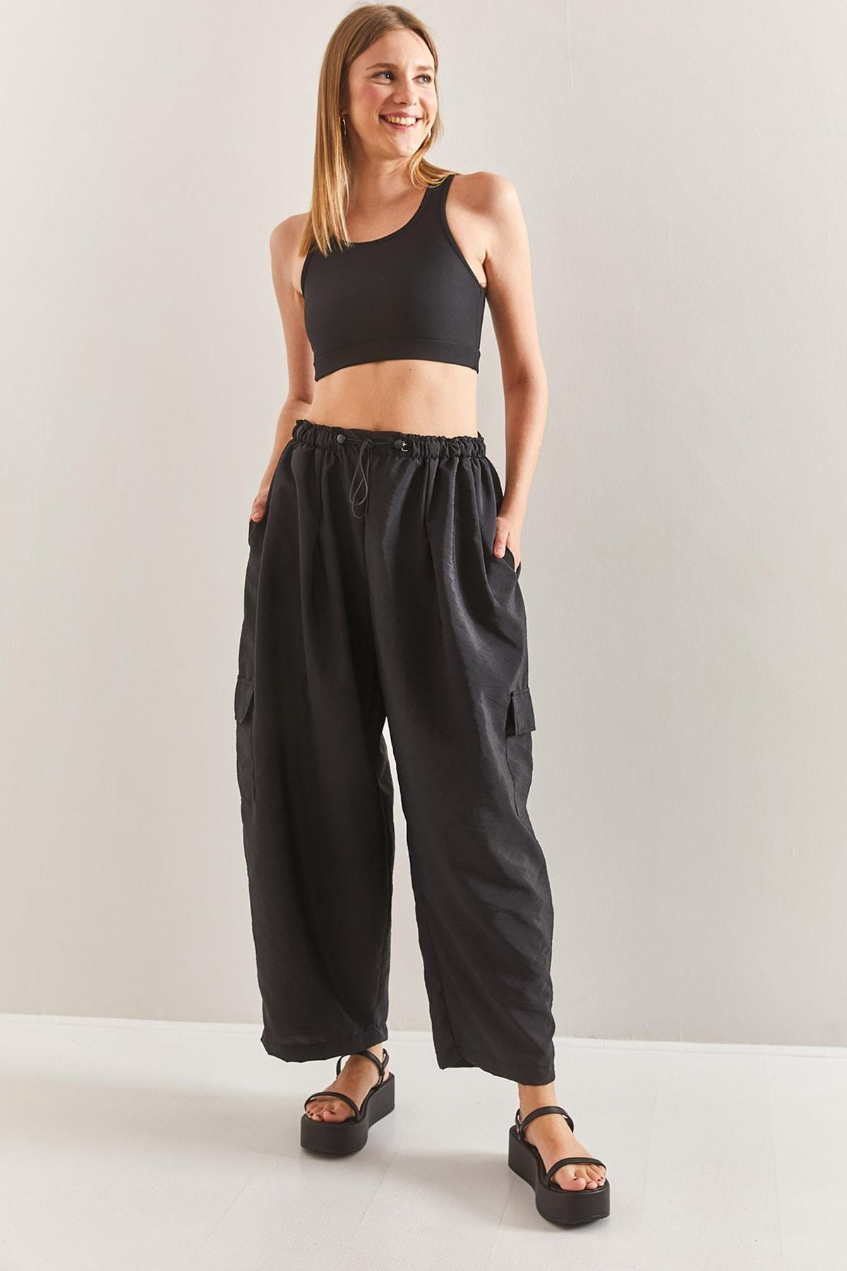 Black Oversize Parachute Fabric Trousers, , large image number 6