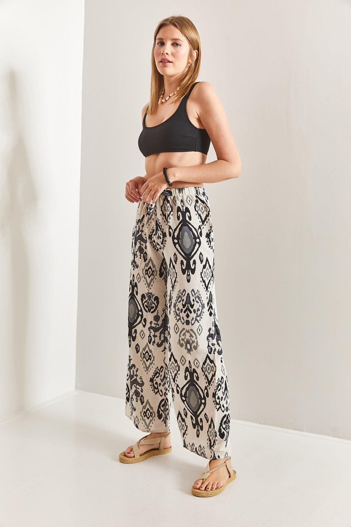 Black Elastic Waist Linen Trousers, , large image number 3