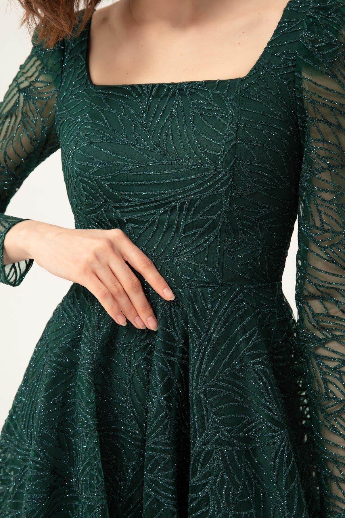 Lafaba - Green Square Neck Occasionwear Dress