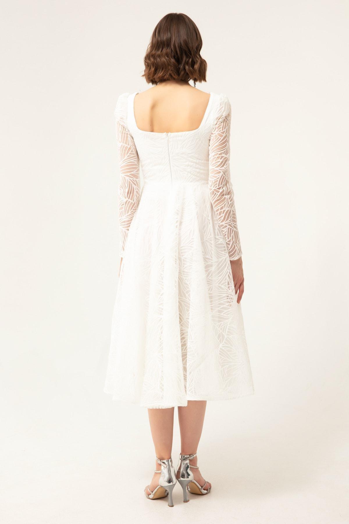 Lafaba - White Square Neck Occasionwear Dress