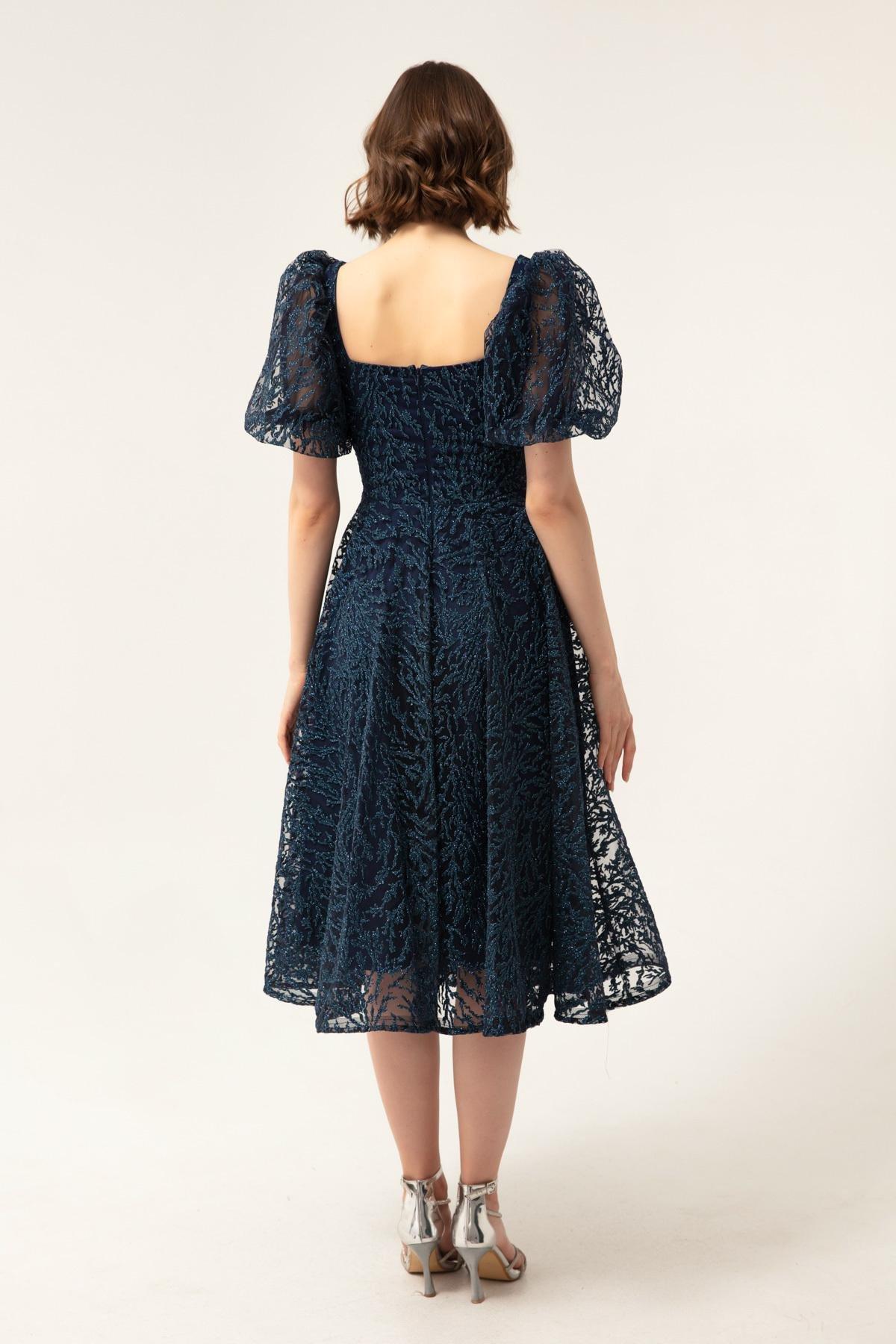 Lafaba - Blue Glittery Midi Occasion Wear Dress