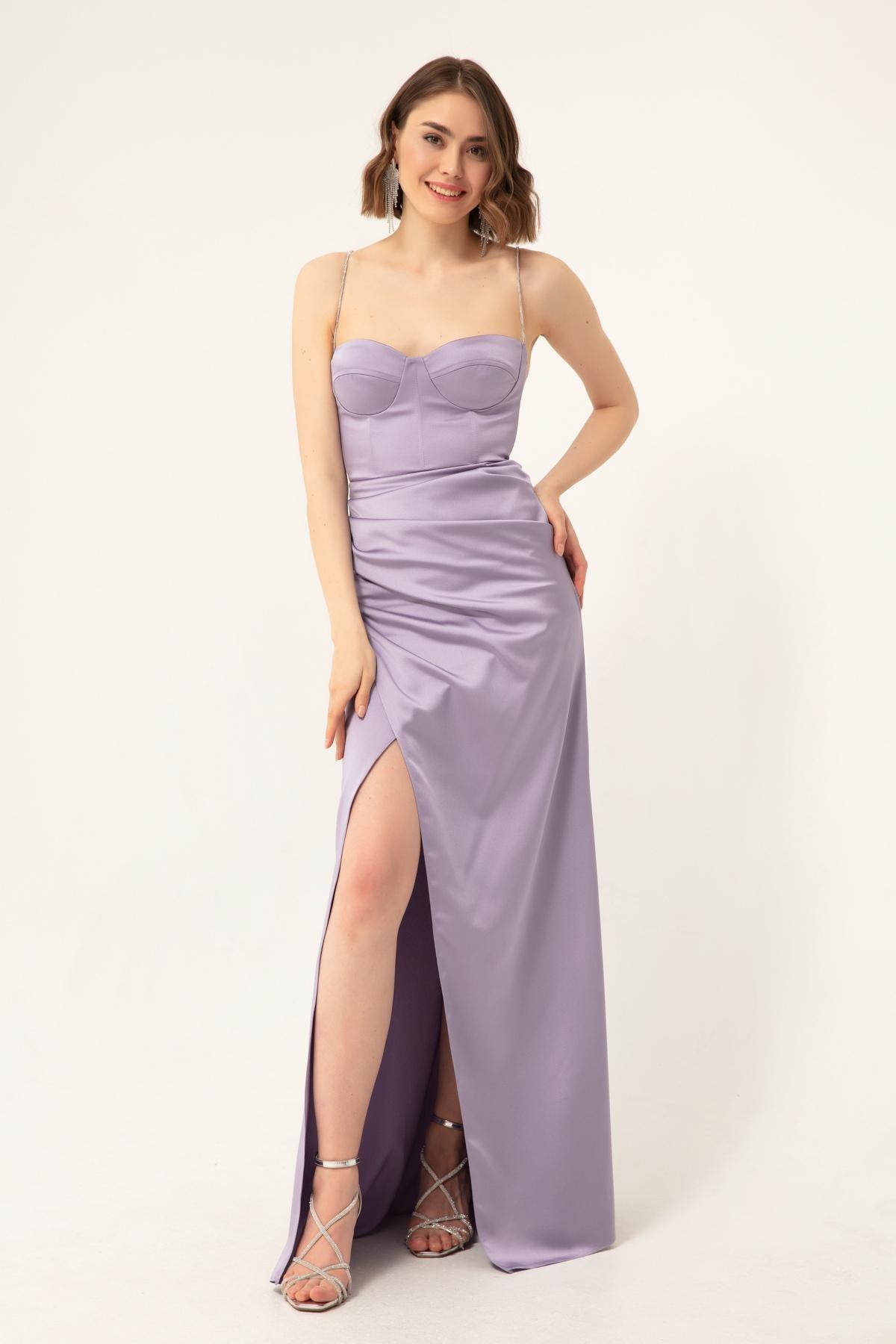 Lafaba - Purple Long Satin Occasionwear Dress