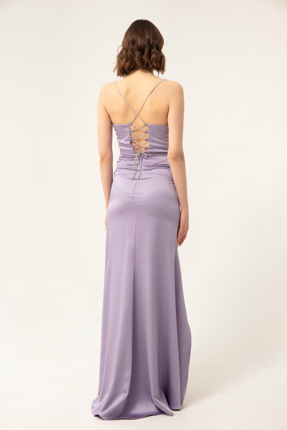Lafaba - Purple Long Satin Occasionwear Dress