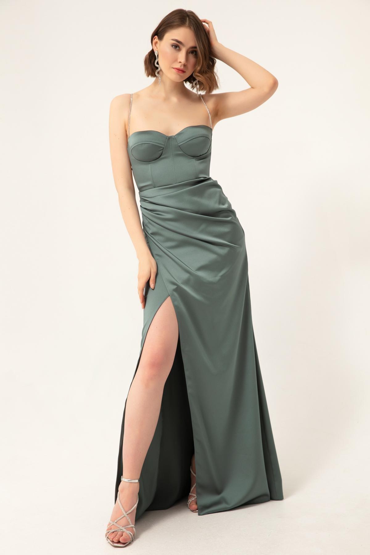 Lafaba - Green Stone Straps Satin Occasion Wear Dress