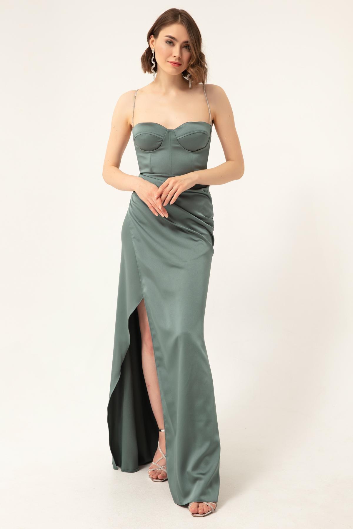 Lafaba - Green Stone Straps Satin Occasion Wear Dress