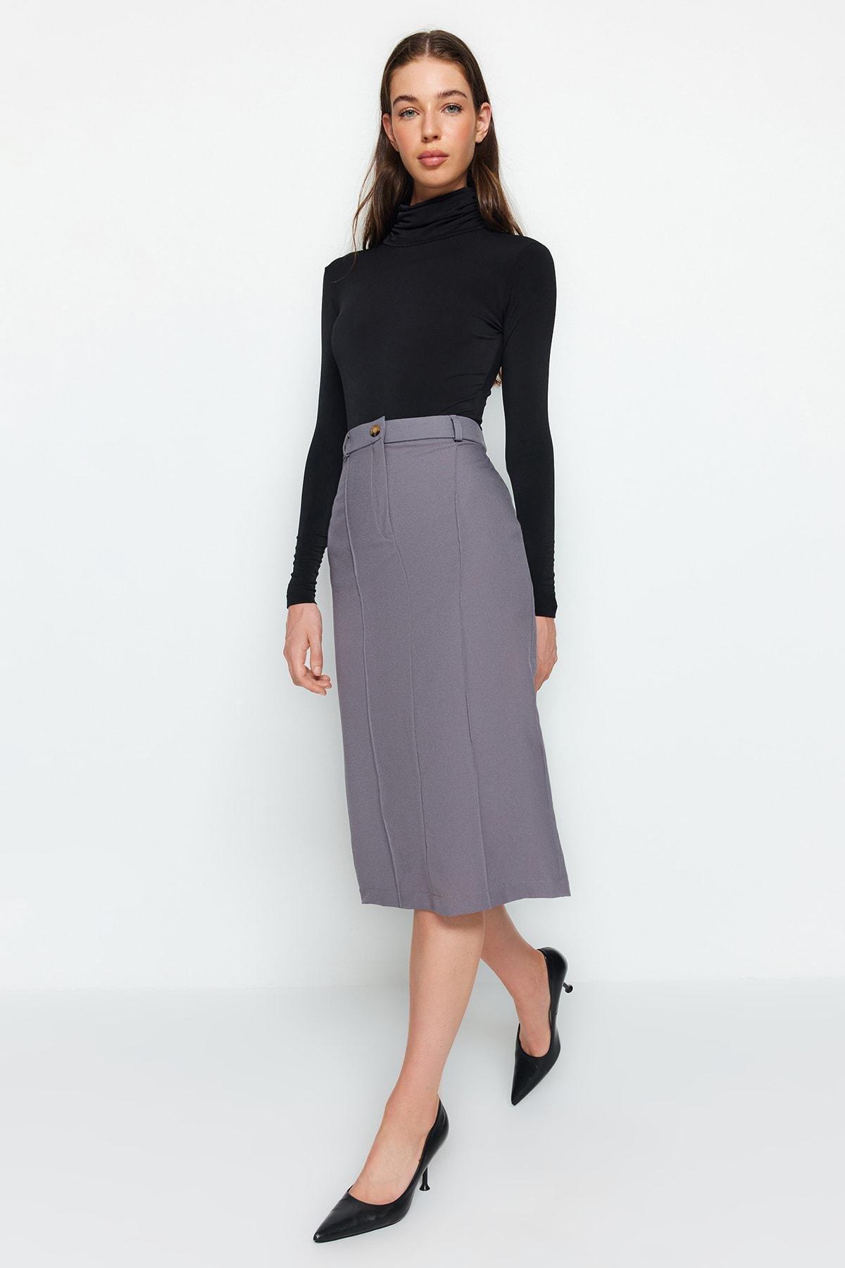 Trendyol - Grey Midi Skirt