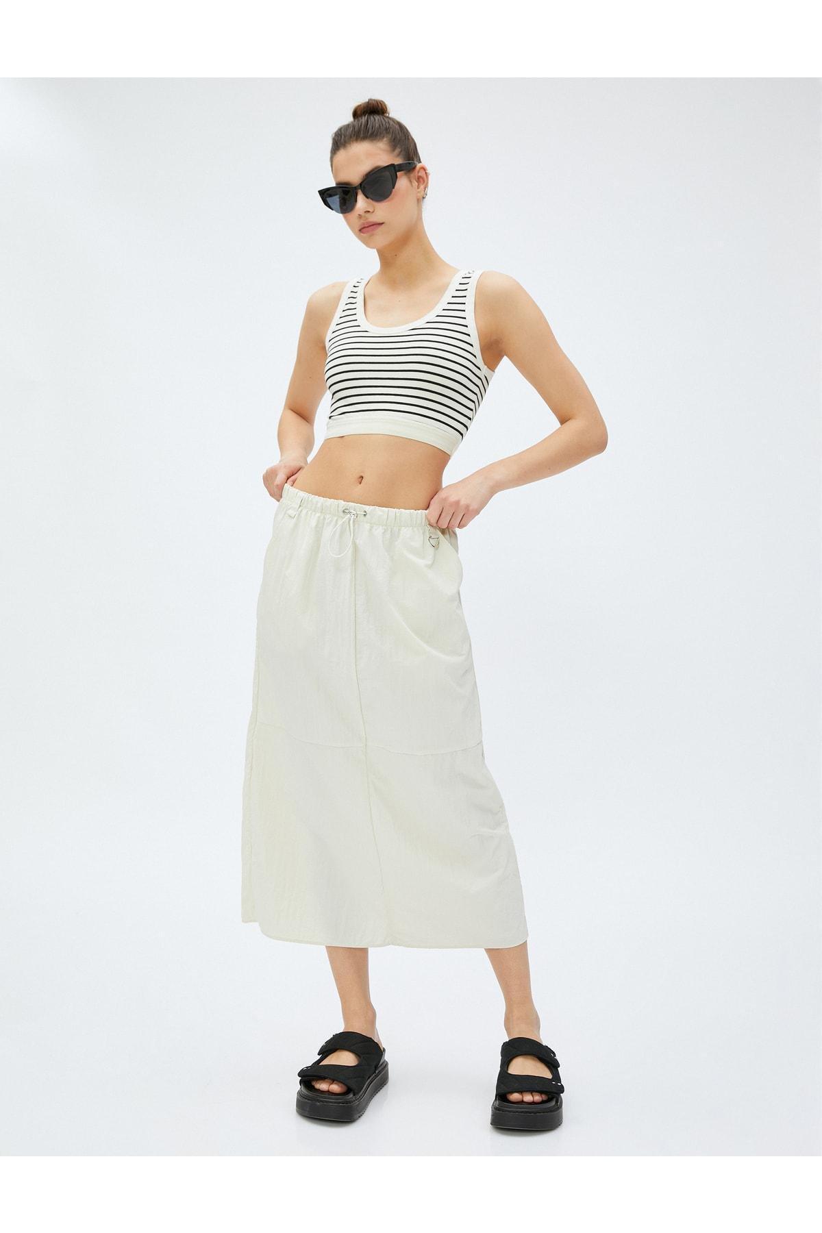 Koton - Ecru Detailed Midi Skirt