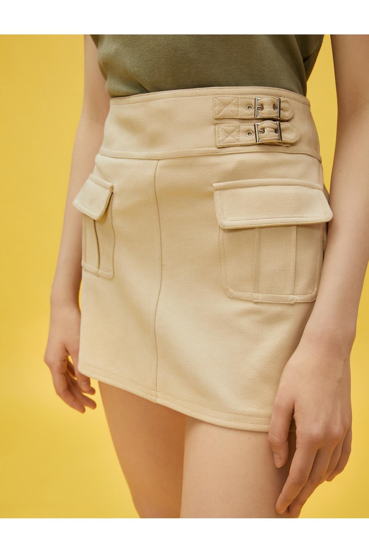 Koton - Beige Collared A-Line Mini Skirt