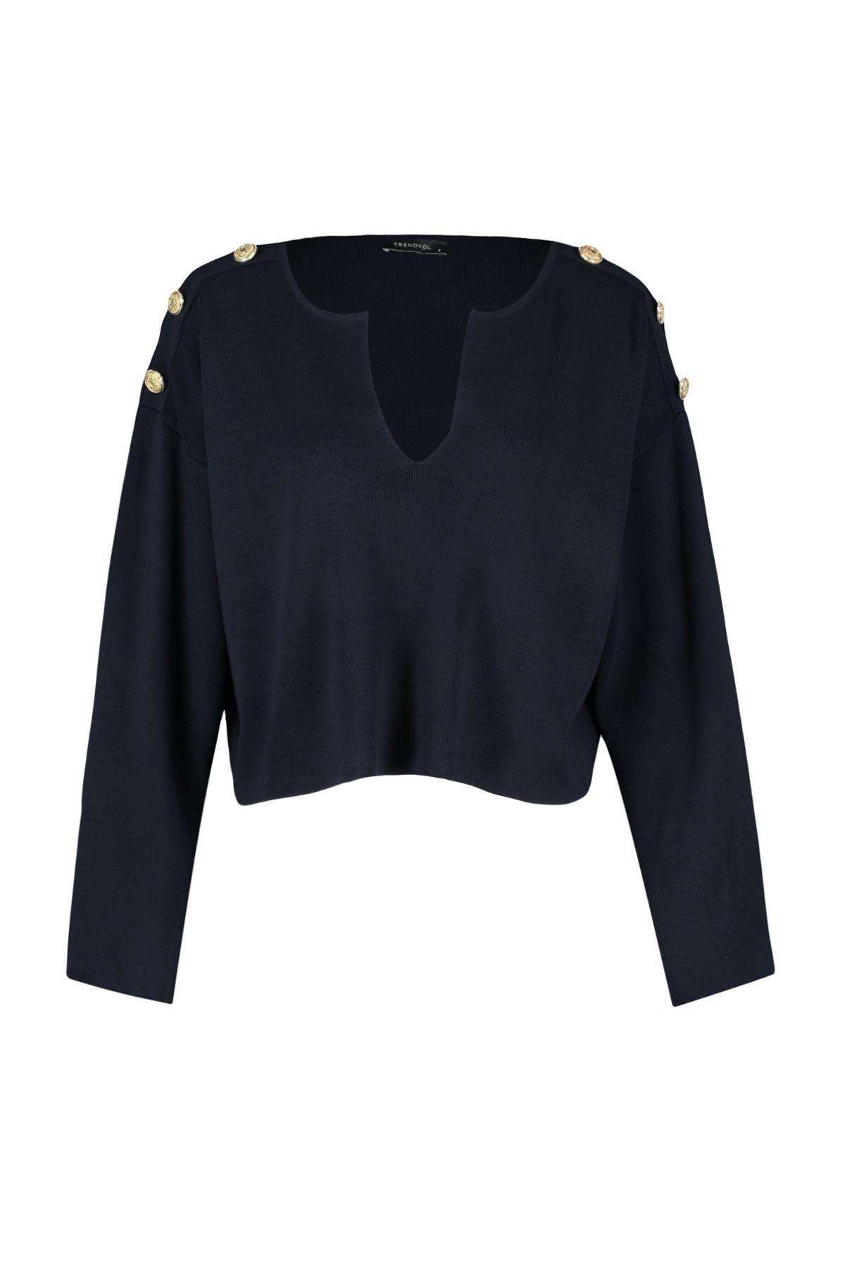 Trendyol - Navy Buttons Knitwear Sweater