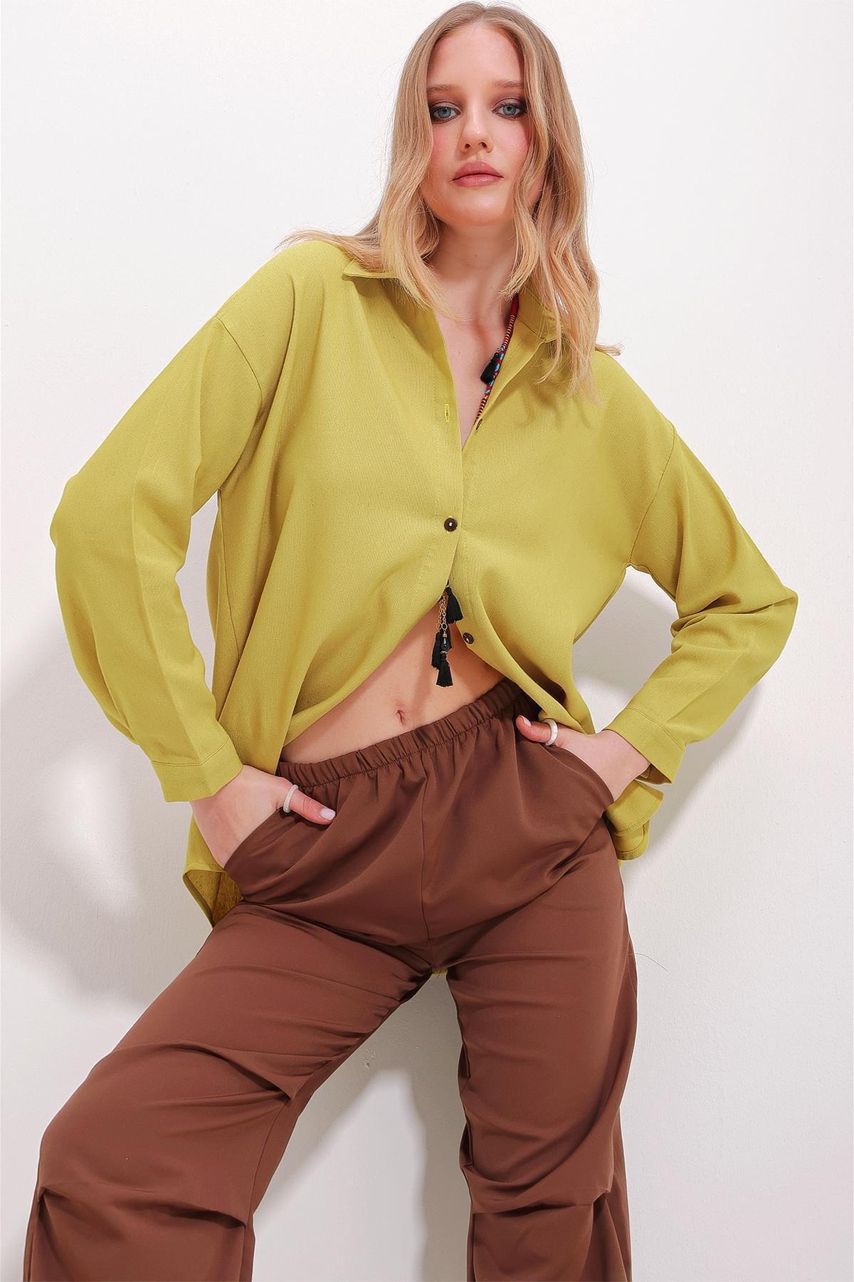 Yellow Oversized Linen Shirt, , large image number 0
