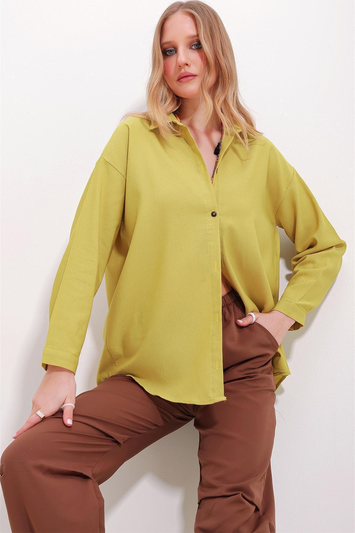 Yellow Oversized Linen Shirt, , large image number 1