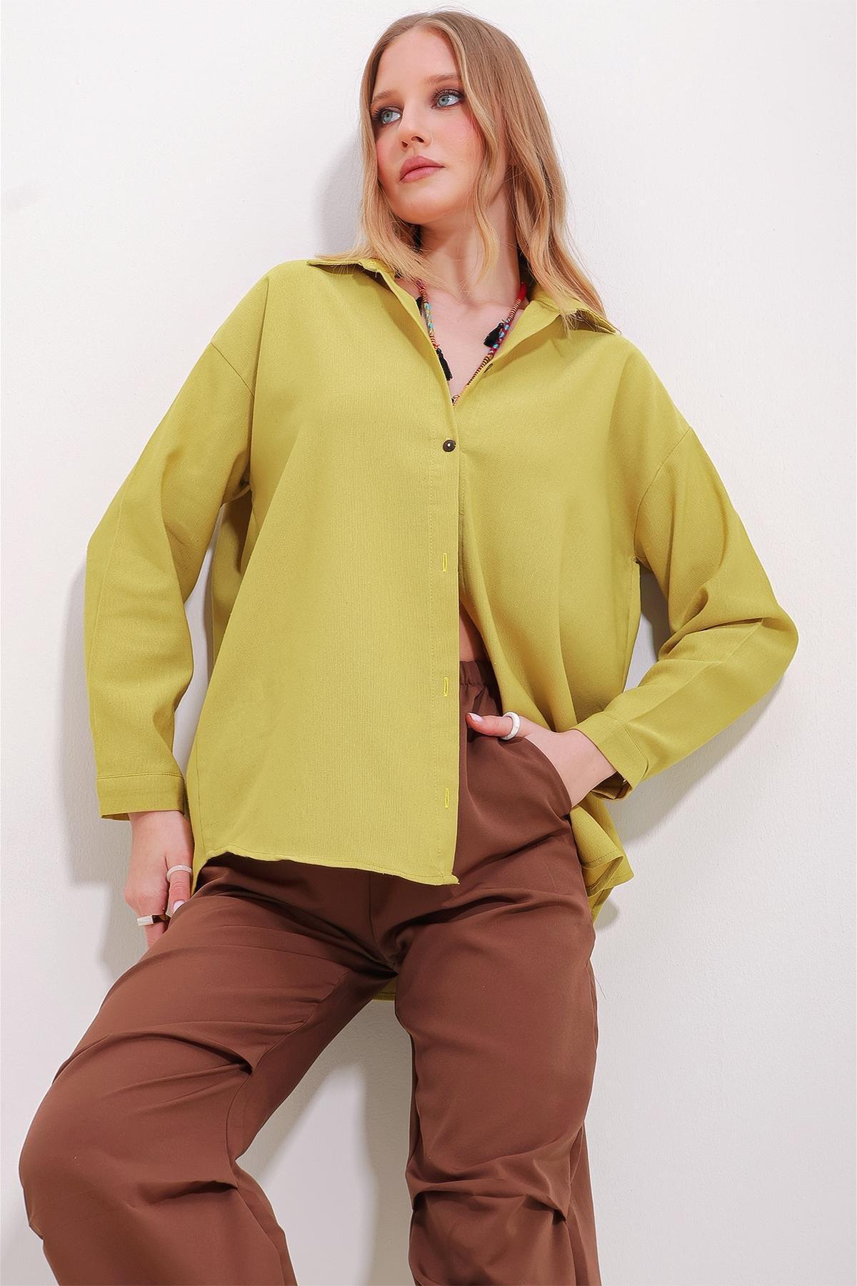Yellow Oversized Linen Shirt, , large image number 2