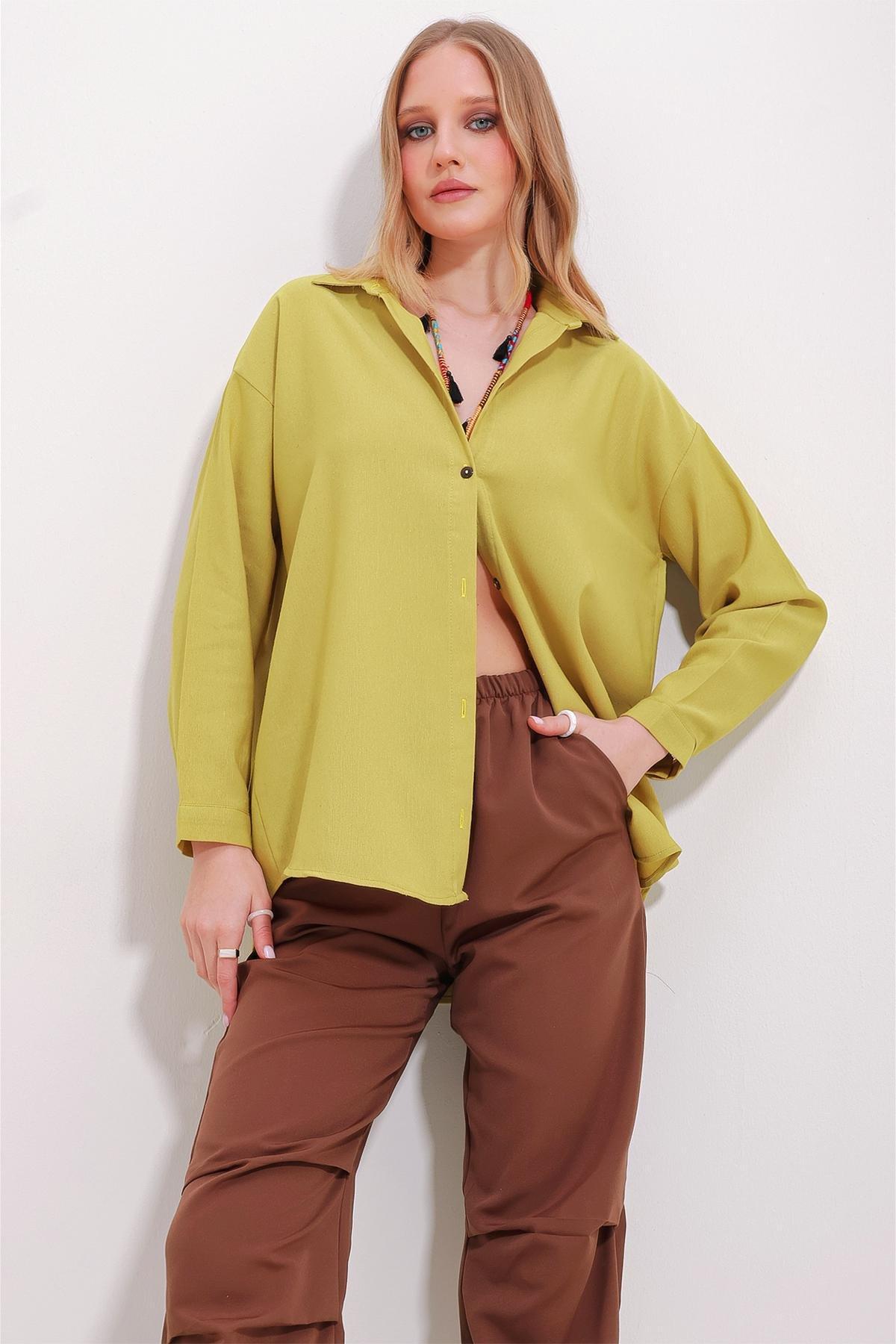 Yellow Oversized Linen Shirt, , large image number 3
