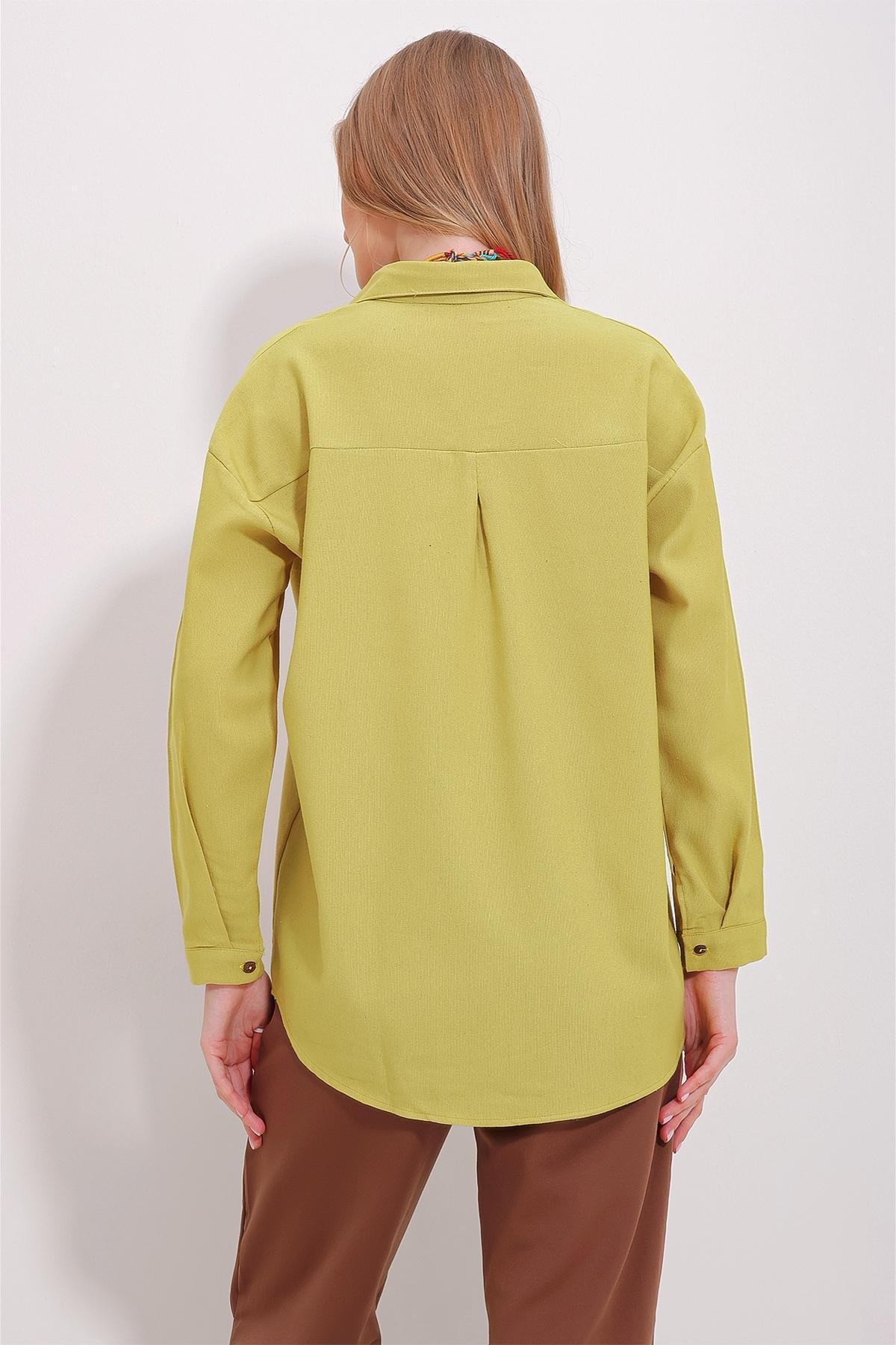 Yellow Oversized Linen Shirt, , large image number 4