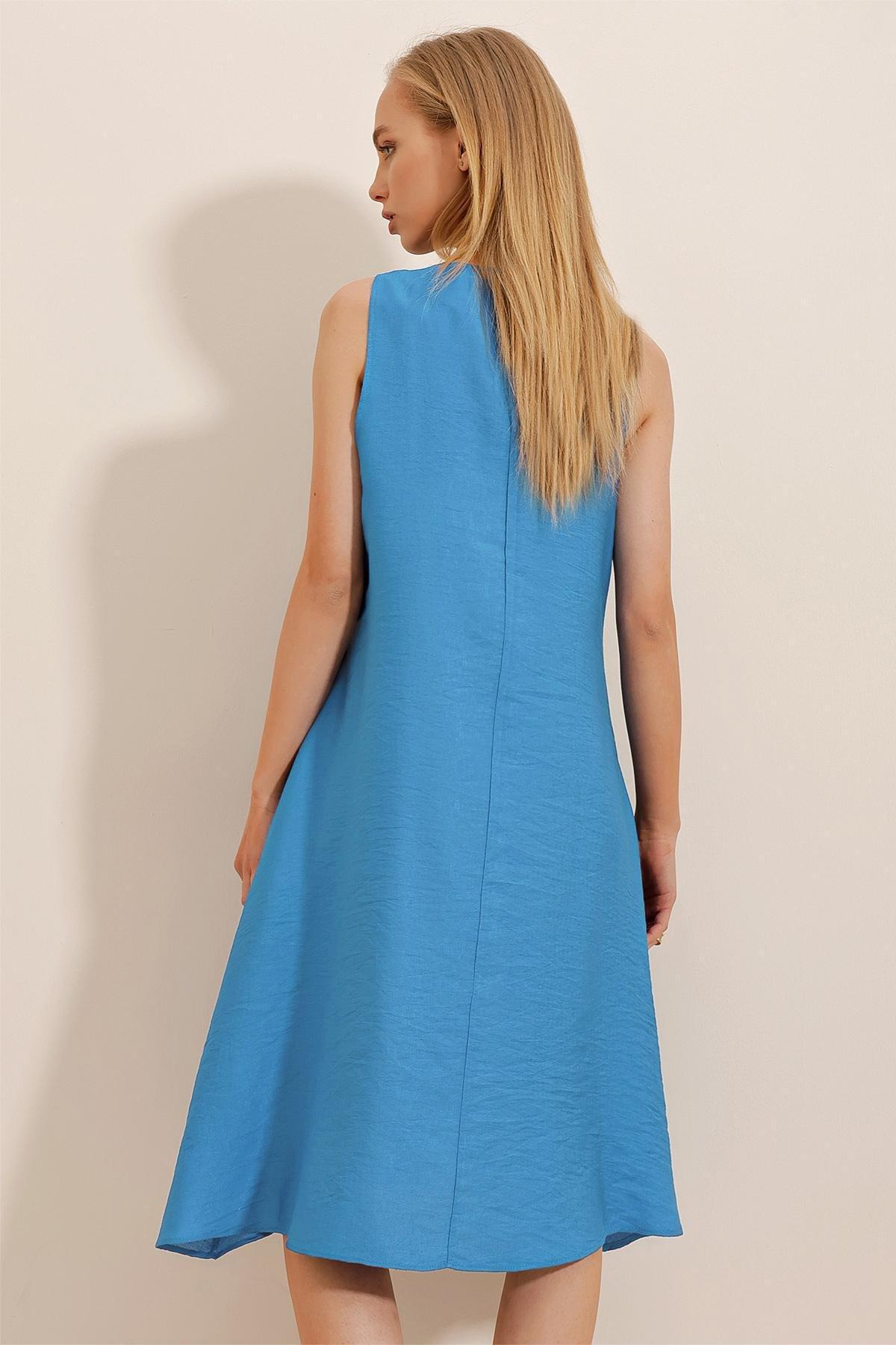 Navy V-Neck A-Line Dress, , large image number 2