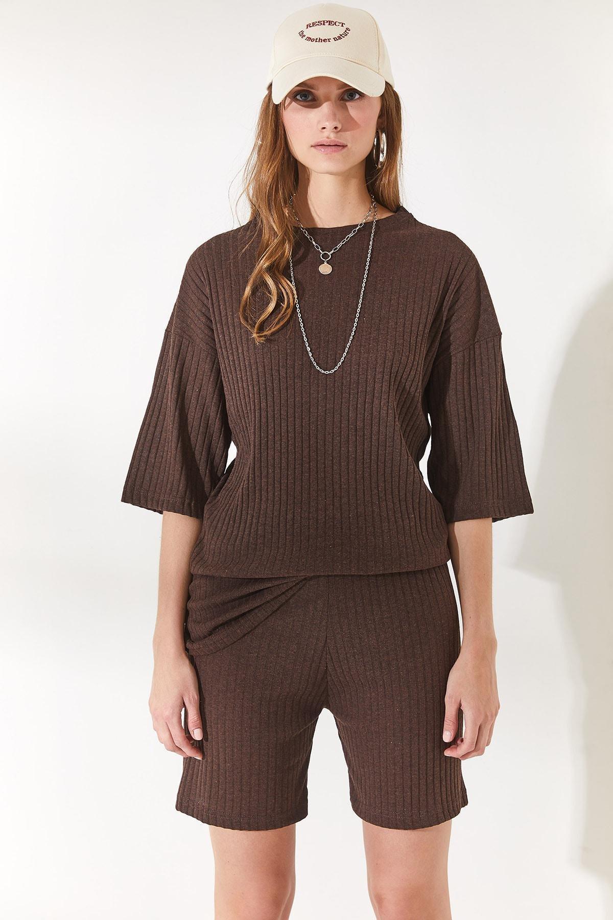 Brown Loose Blouse Co-Ord Set, BITTER COFFEE, large image number 1