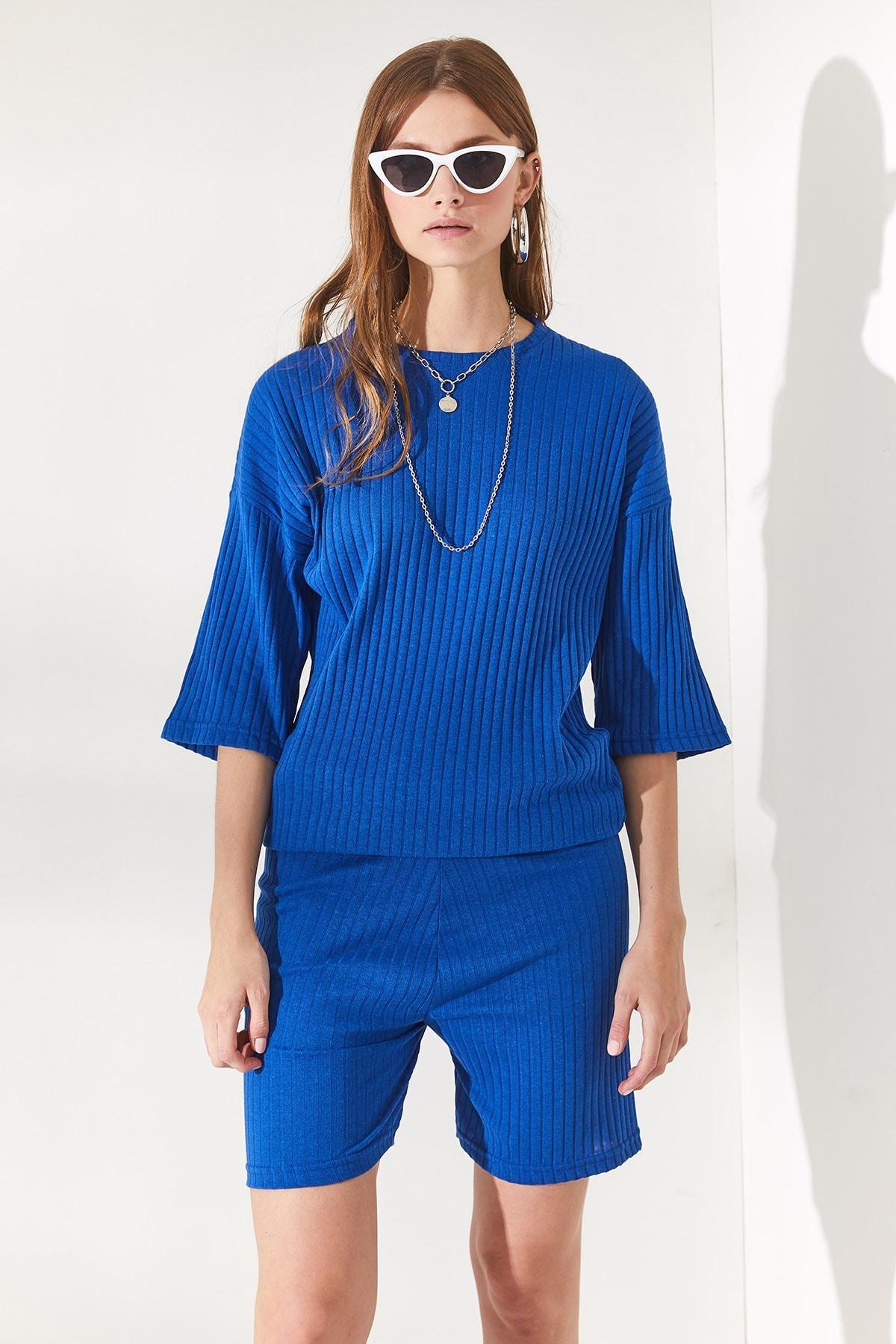 Blue Short Leggings Loose Top Co-Ord Set, , large image number 1