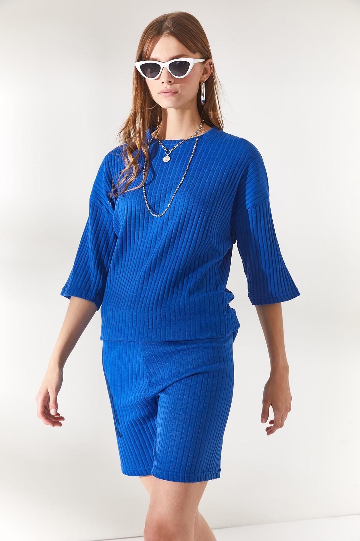 Blue Short Leggings Loose Top Co-Ord Set, , large image number 2