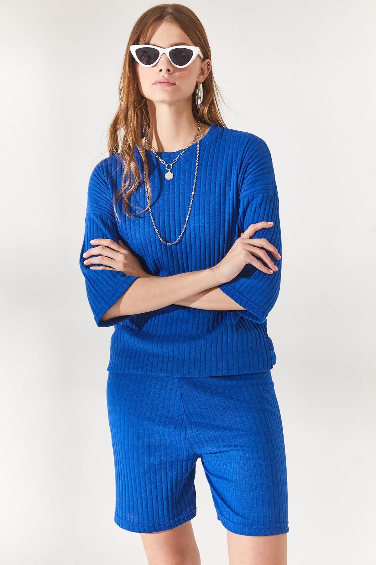 Blue Short Leggings Loose Top Co-Ord Set, , large image number 3