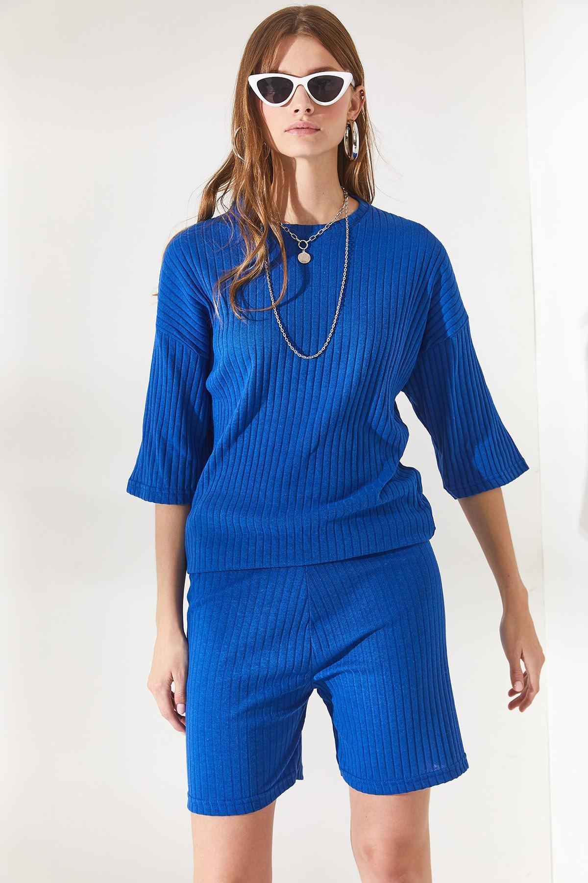 Blue Short Leggings Loose Top Co-Ord Set, , large image number 4