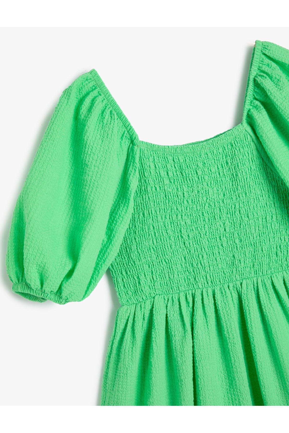 Koton - Green Square Neck Balloon Sleeve Dress