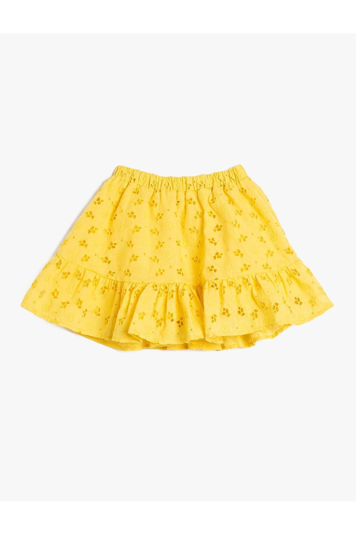 Koton - Yellow Elastic Waist Ruffled Midi Skirt