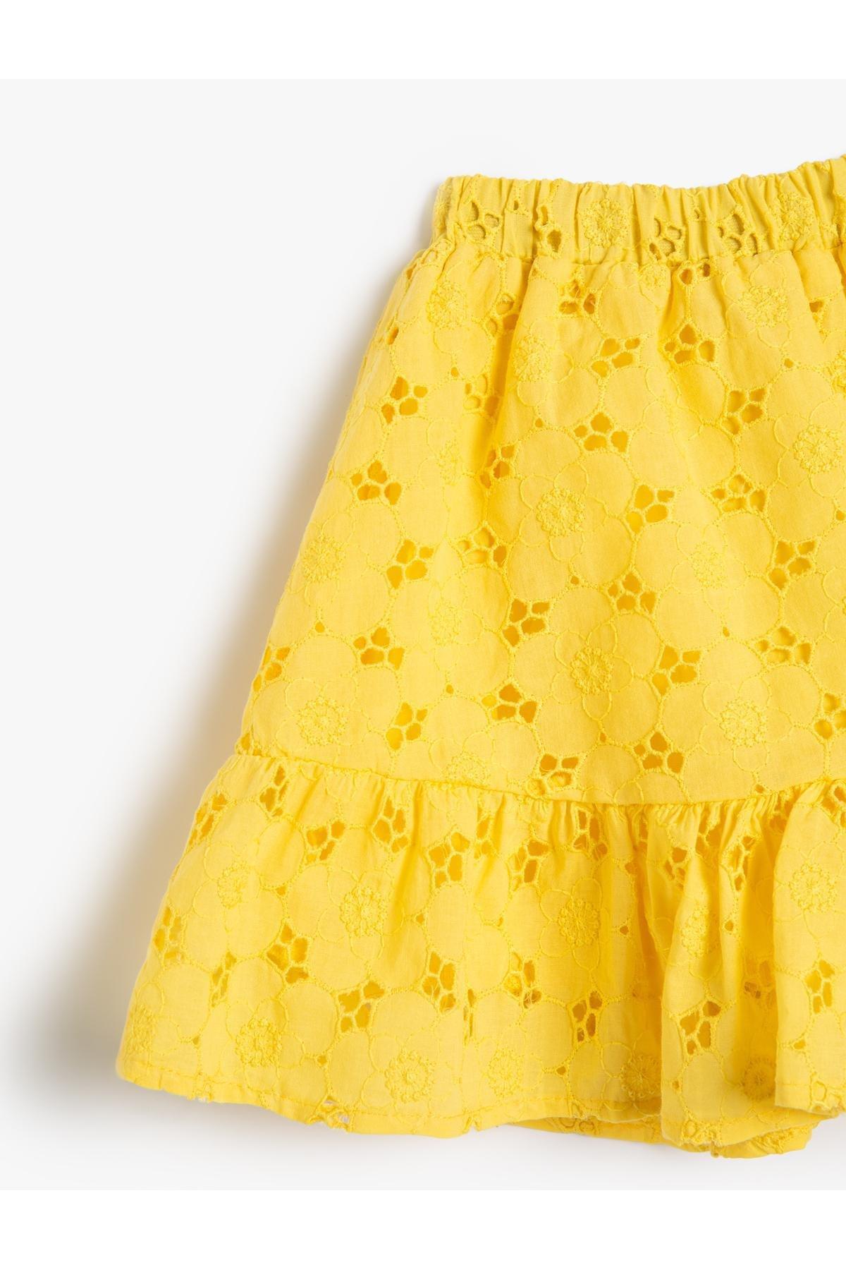 Koton - Yellow Elastic Waist Ruffled Midi Skirt