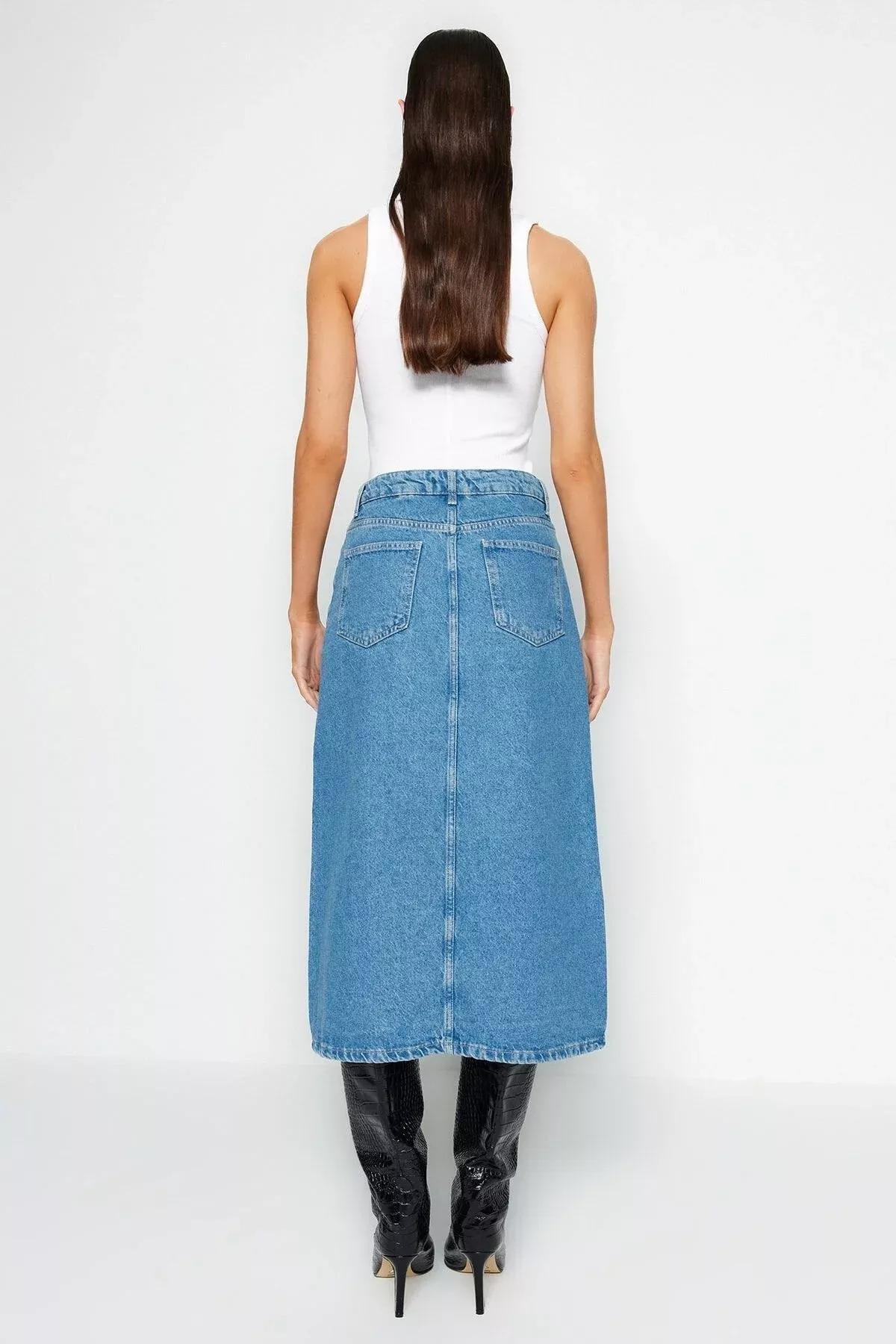 Blue Maxi Skirt, Blue, large image number 4