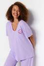 Trendyol - Purple Embroidery Plus Size Pajama Set
