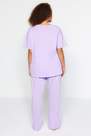 Trendyol - Purple Embroidery Plus Size Pajama Set