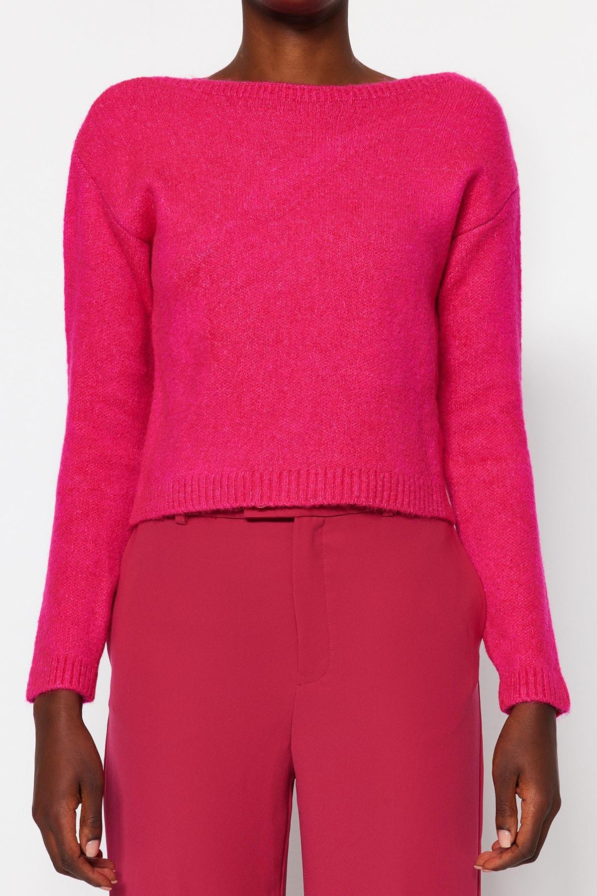 Trendyol - Purple Crop Soft Texture Knitwear Sweater