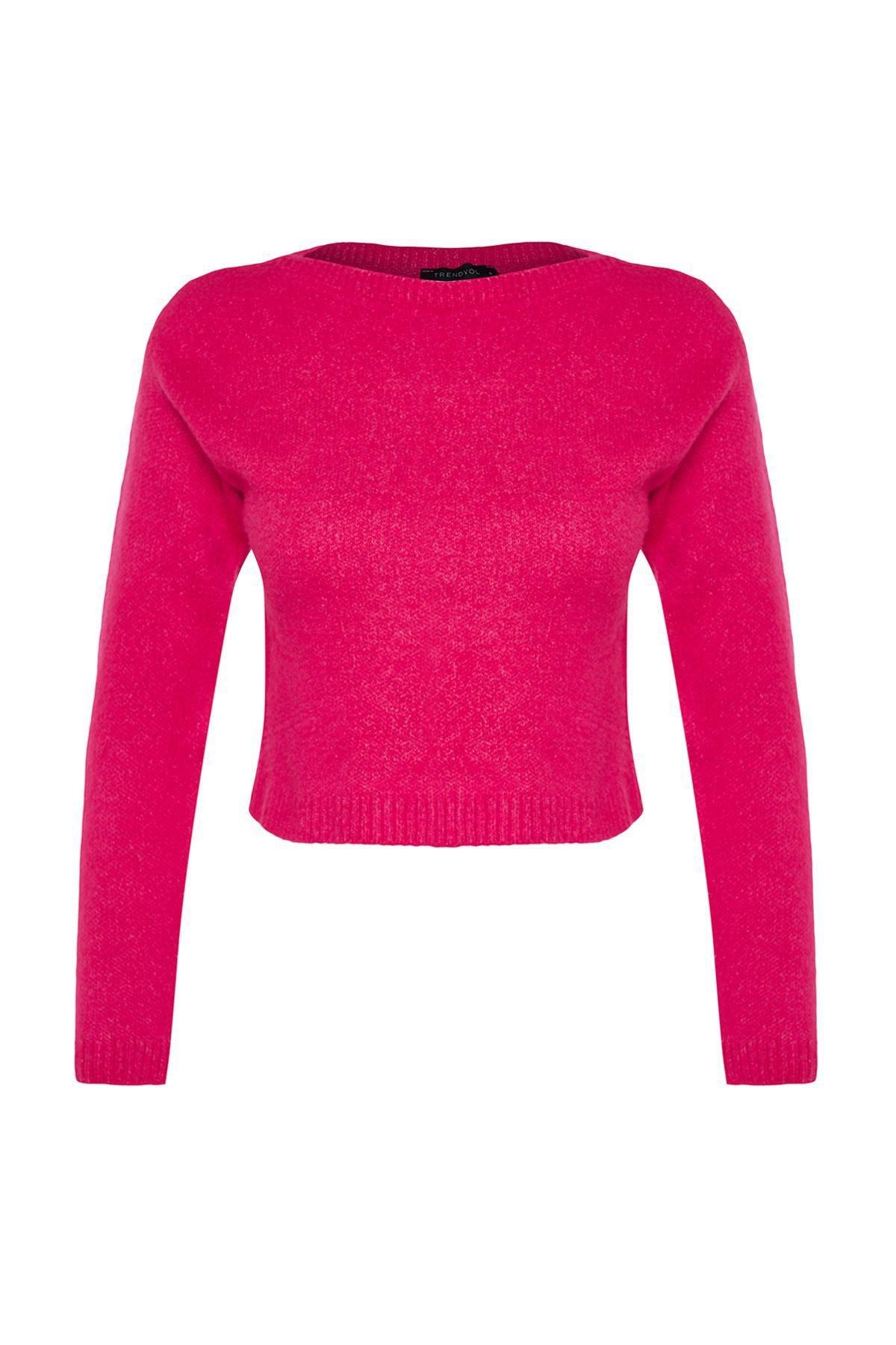 Trendyol - Purple Crop Soft Texture Knitwear Sweater