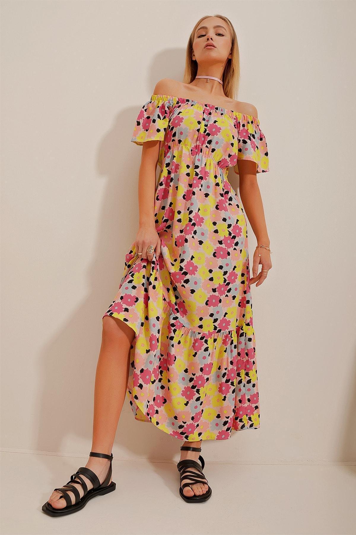 Multicolour A-Line Dress, Yellow Fuchsia, large image number 2