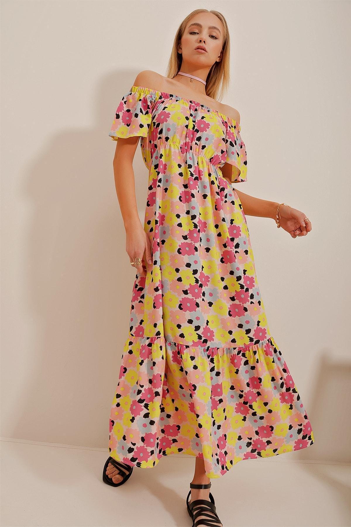 Multicolour A-Line Dress, Yellow Fuchsia, large image number 3