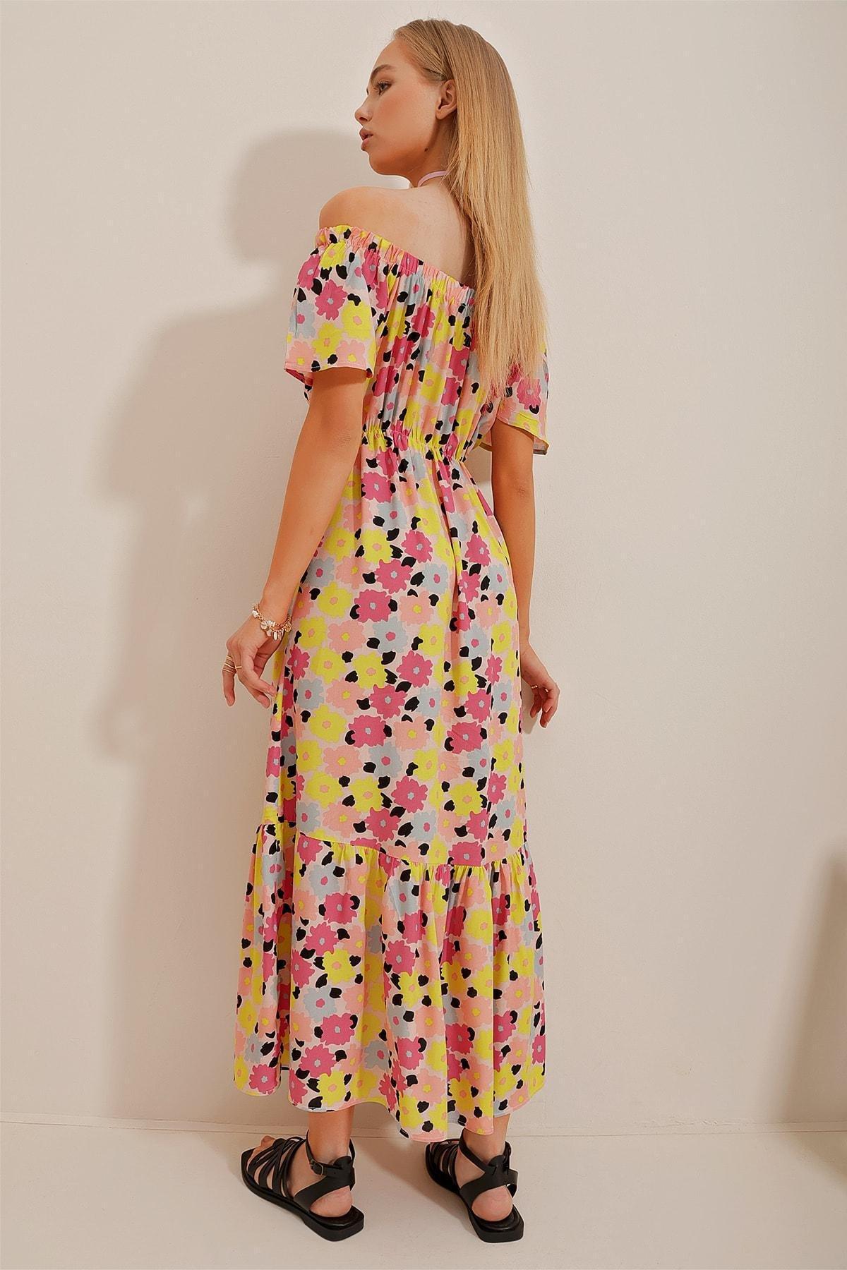 Multicolour A-Line Dress, Yellow Fuchsia, large image number 4