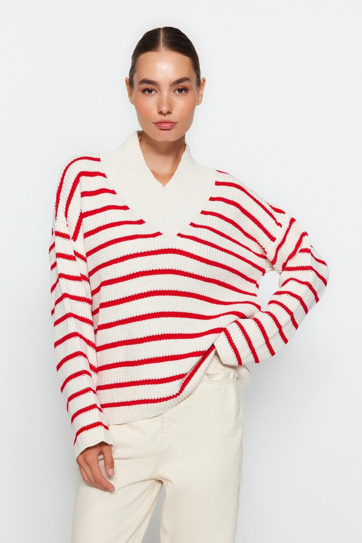 Trendyol - White Striped Oversize Sweater