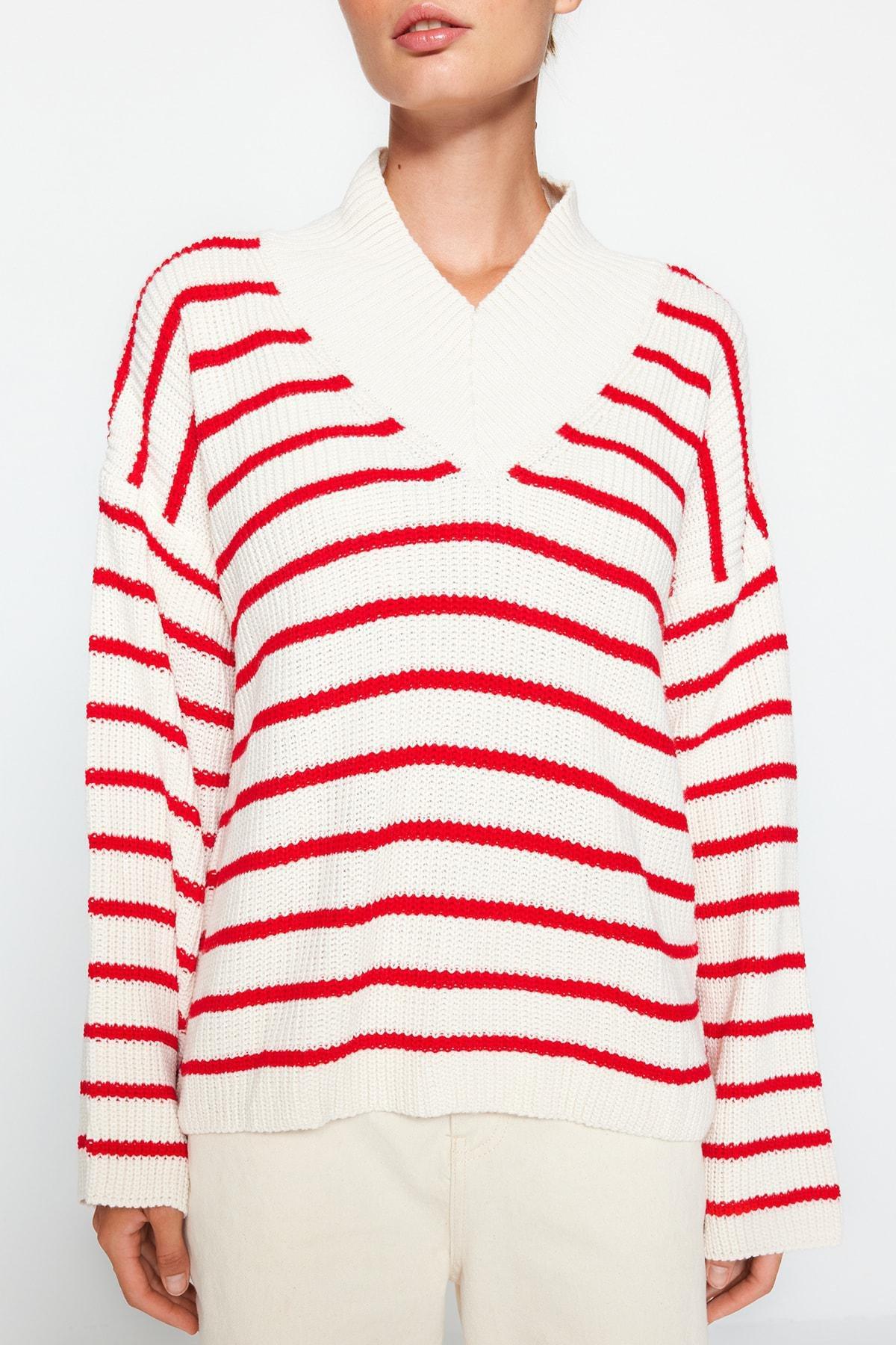 Trendyol - White Striped Oversize Sweater