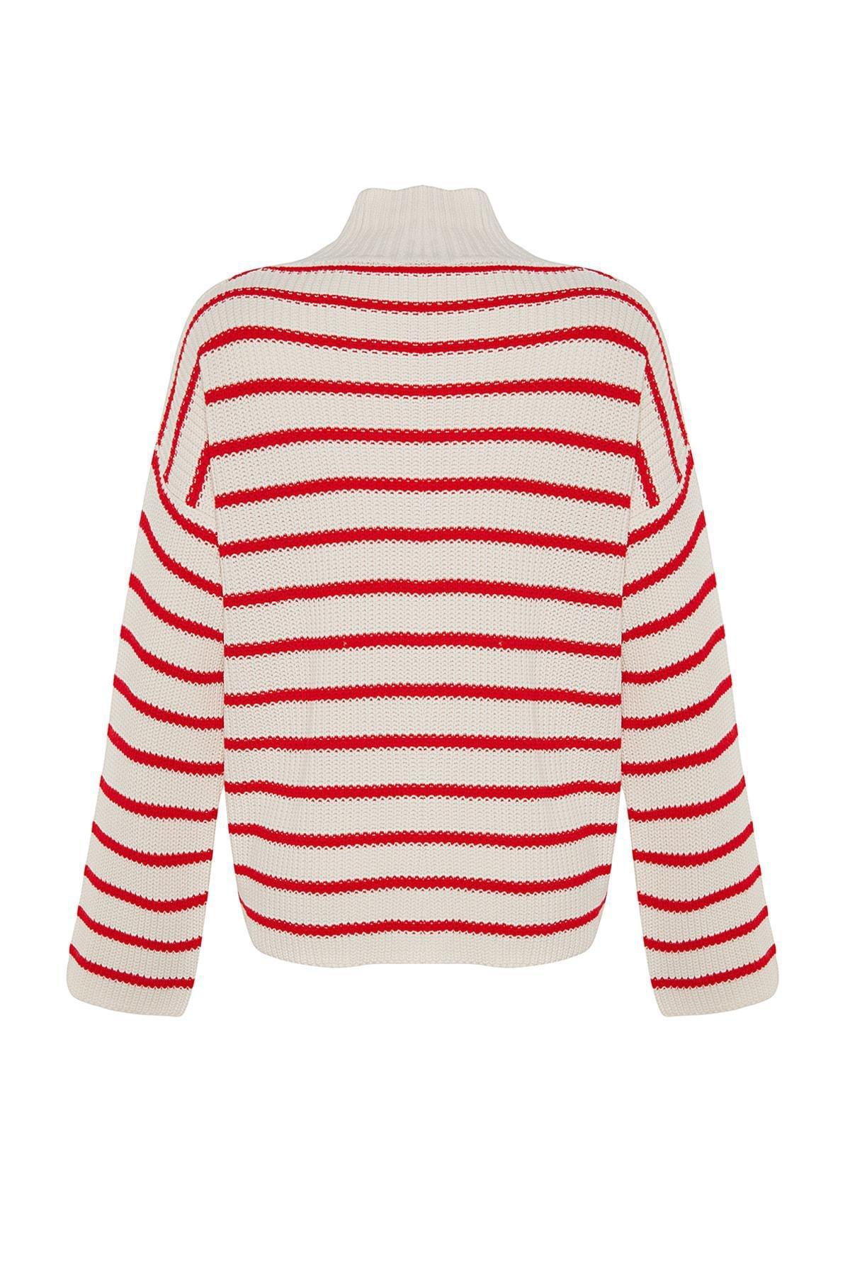 Trendyol - White Striped Oversize Sweater