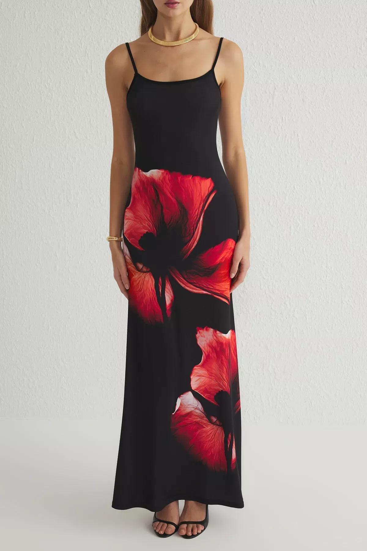 Black Floral Bodycon Strappy Maxi Dress, , large image number 2
