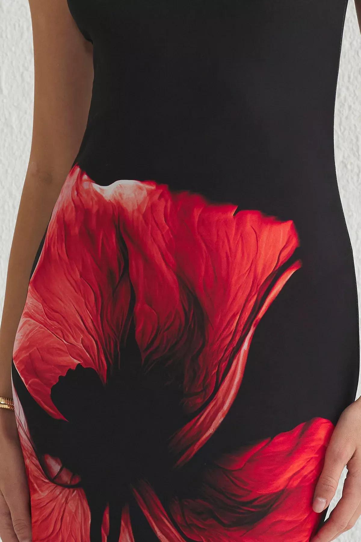 Black Floral Bodycon Strappy Maxi Dress, , large image number 3