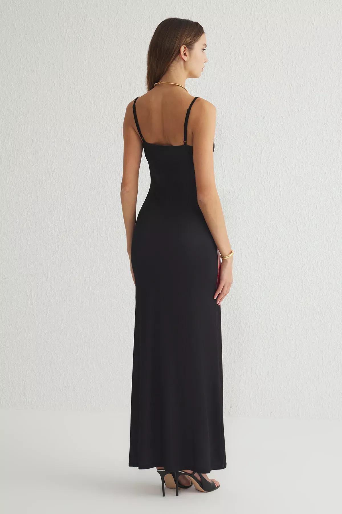 Black Floral Bodycon Strappy Maxi Dress, , large image number 4