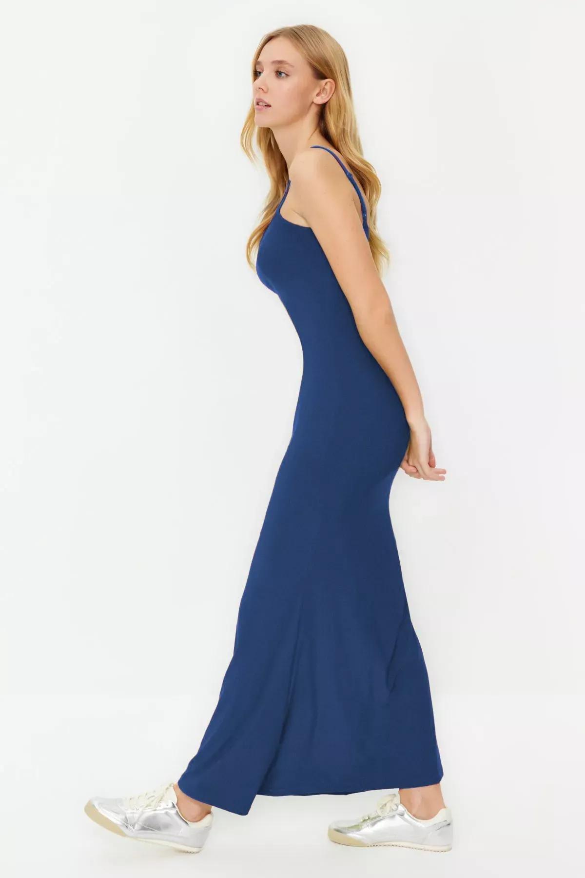 Blue Maxi Bodycon Strappy Knit Dress, , large image number 2