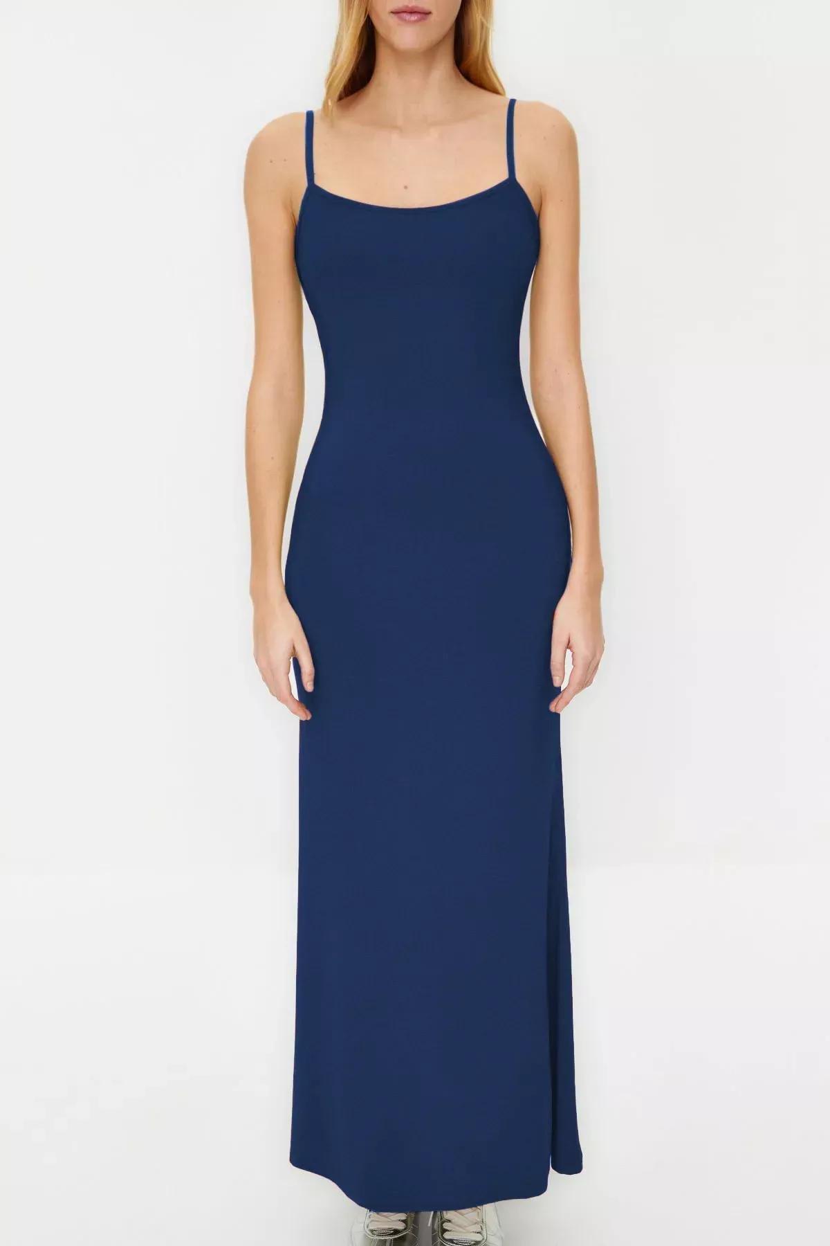 Blue Maxi Bodycon Strappy Knit Dress, , large image number 3