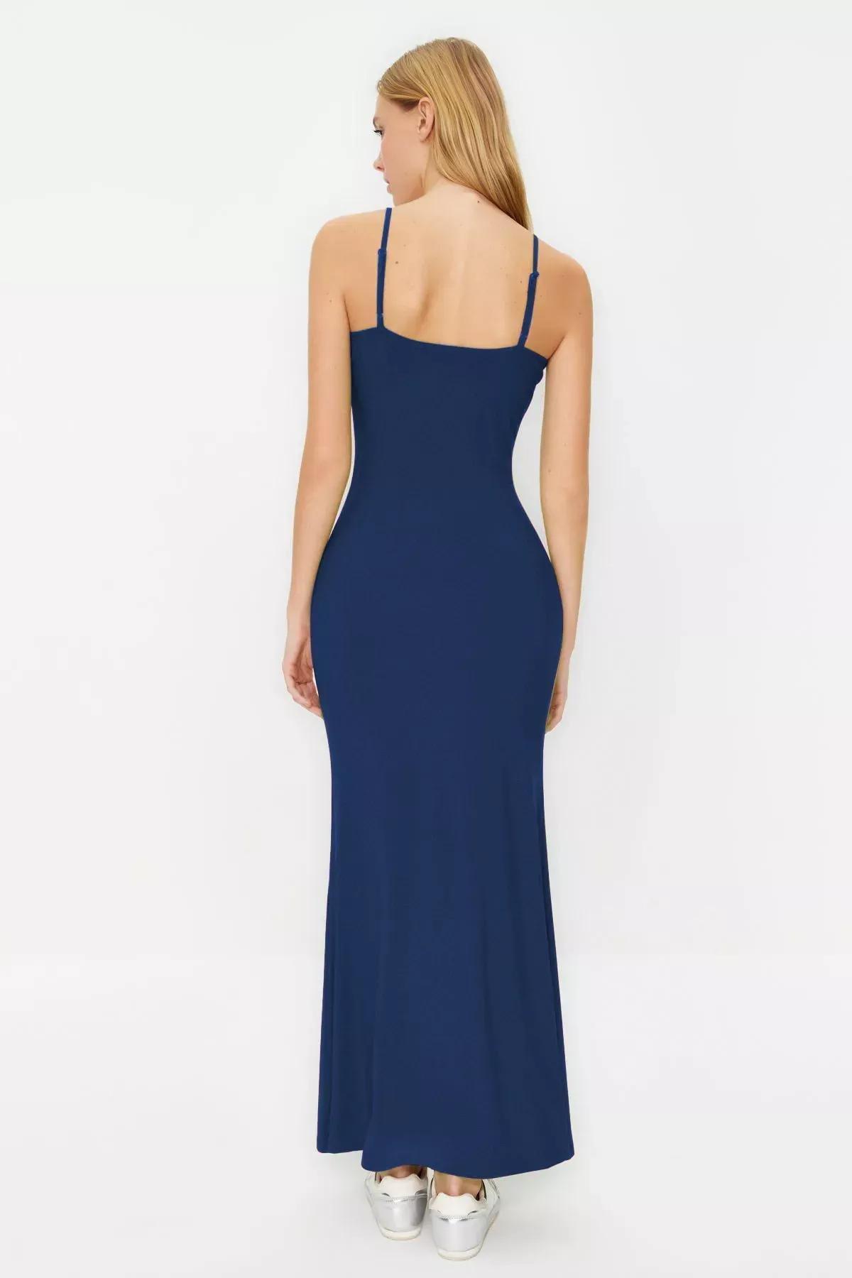 Blue Maxi Bodycon Strappy Knit Dress, , large image number 4