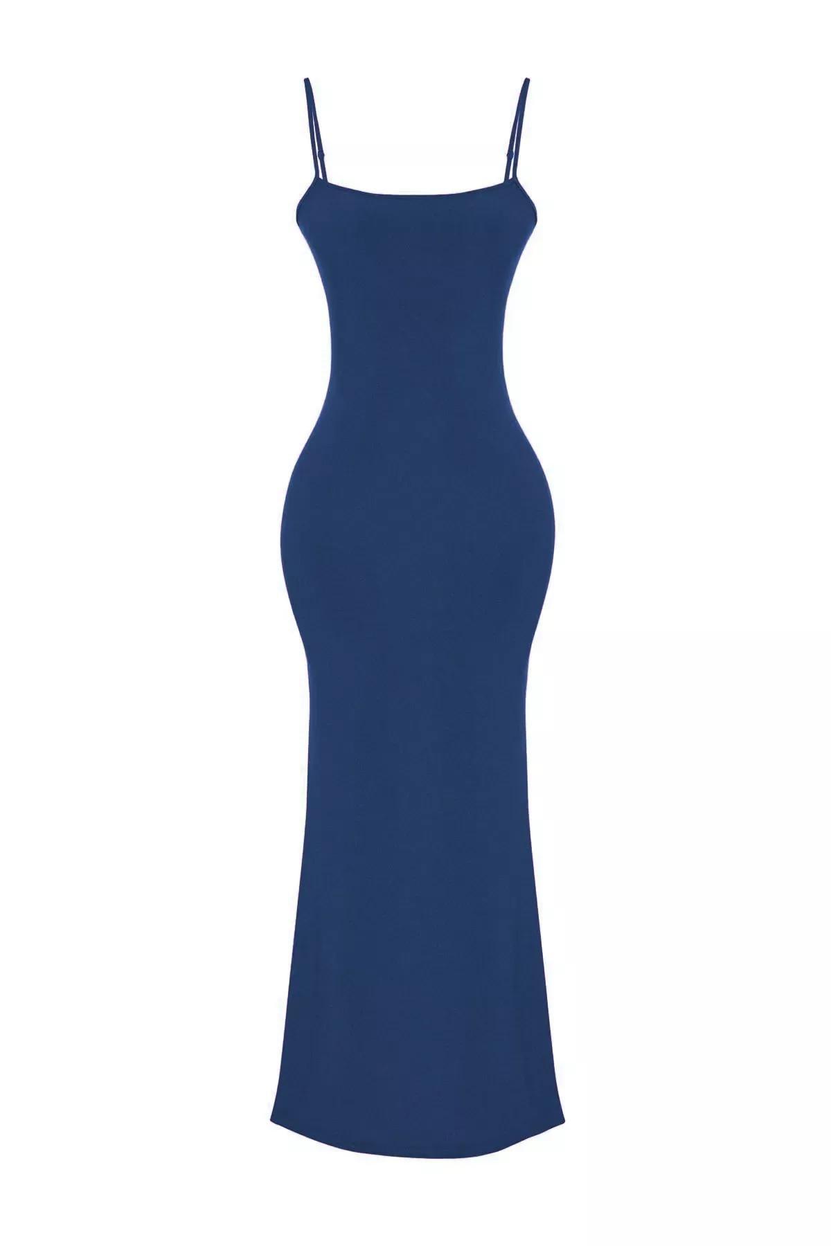 Blue Maxi Bodycon Strappy Knit Dress, , large image number 5