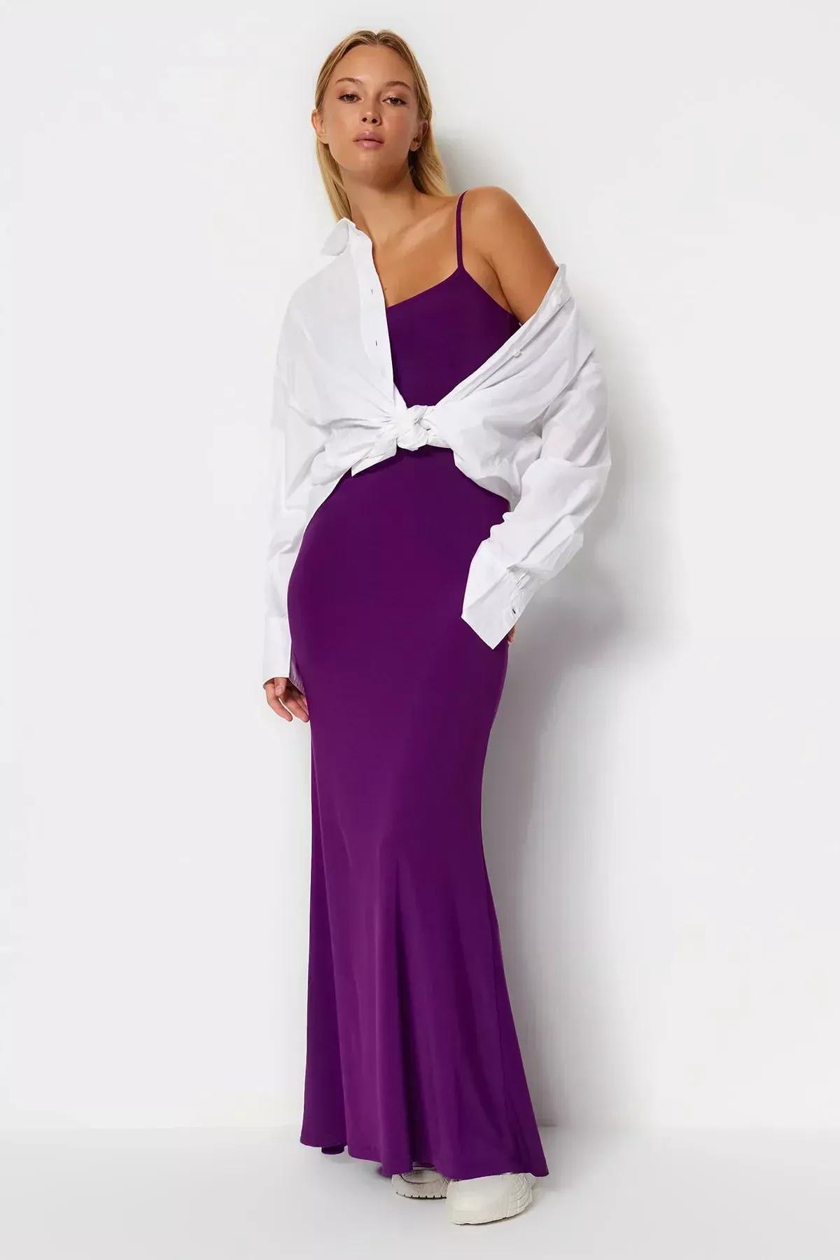 Purple Slip-On Knitted Maxi Dress, Purple, large image number 0