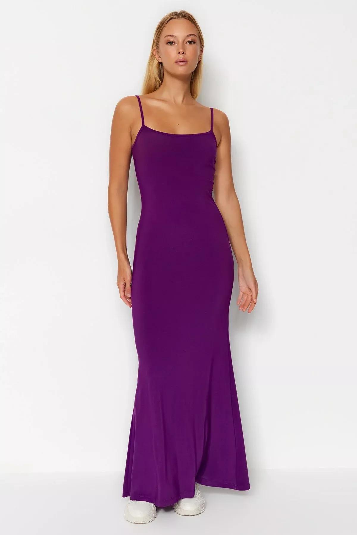 Purple Slip-On Knitted Maxi Dress, Purple, large image number 1