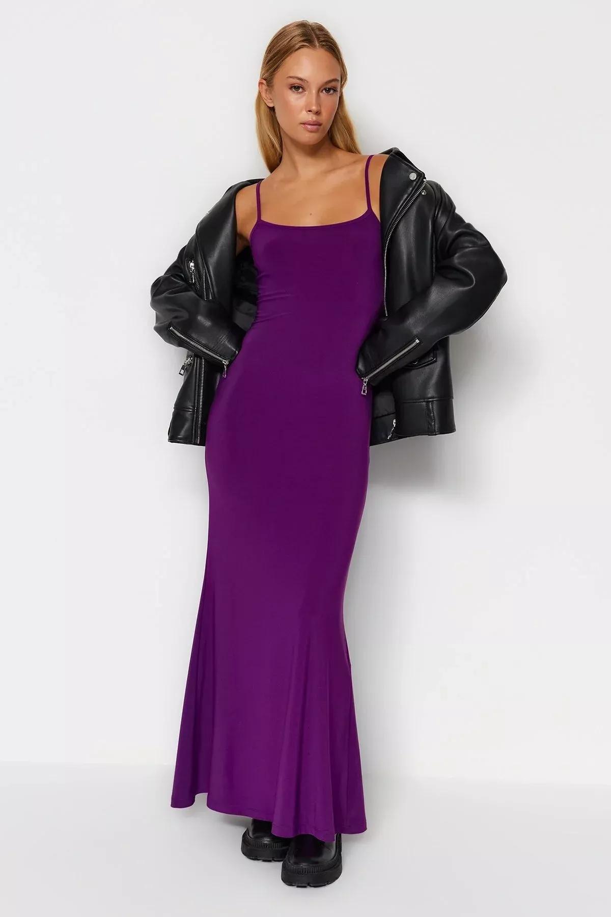 فستان طويل مُحاك سهل الارتداء، بنفسجي, Purple, large image number 2
