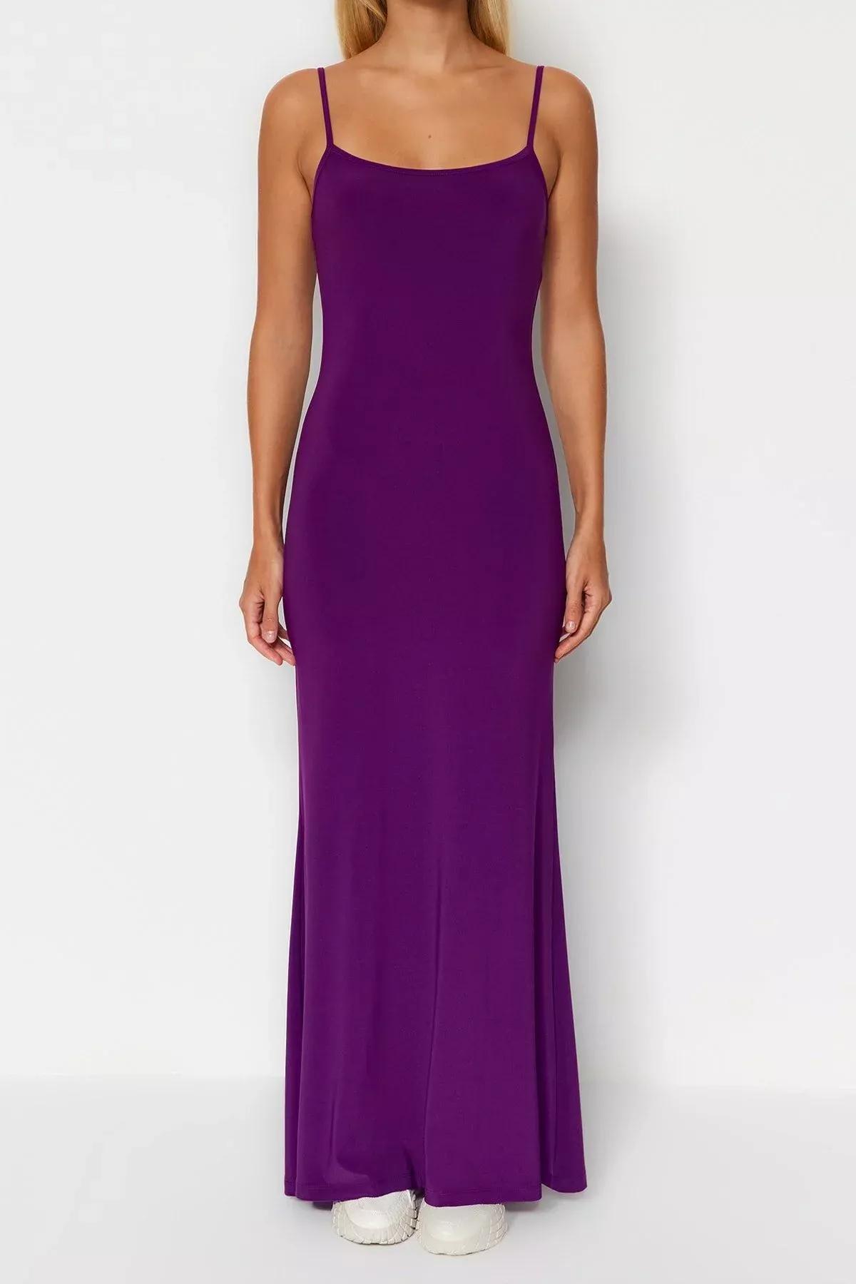 Purple Slip-On Knitted Maxi Dress, Purple, large image number 4
